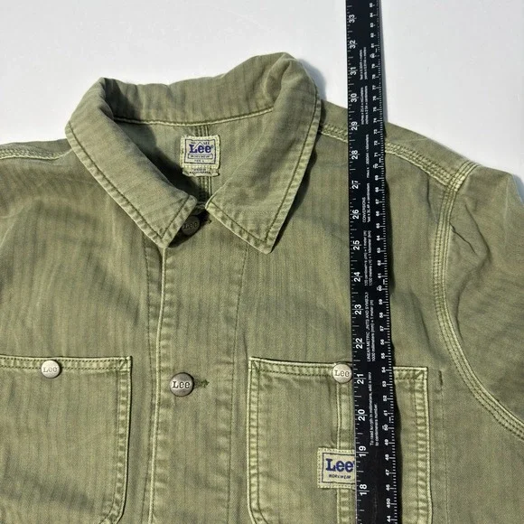 Vintage Lee Military Chore Jacket Mens Large Green Railroad Stripe Workwear - Picture 8 of 9